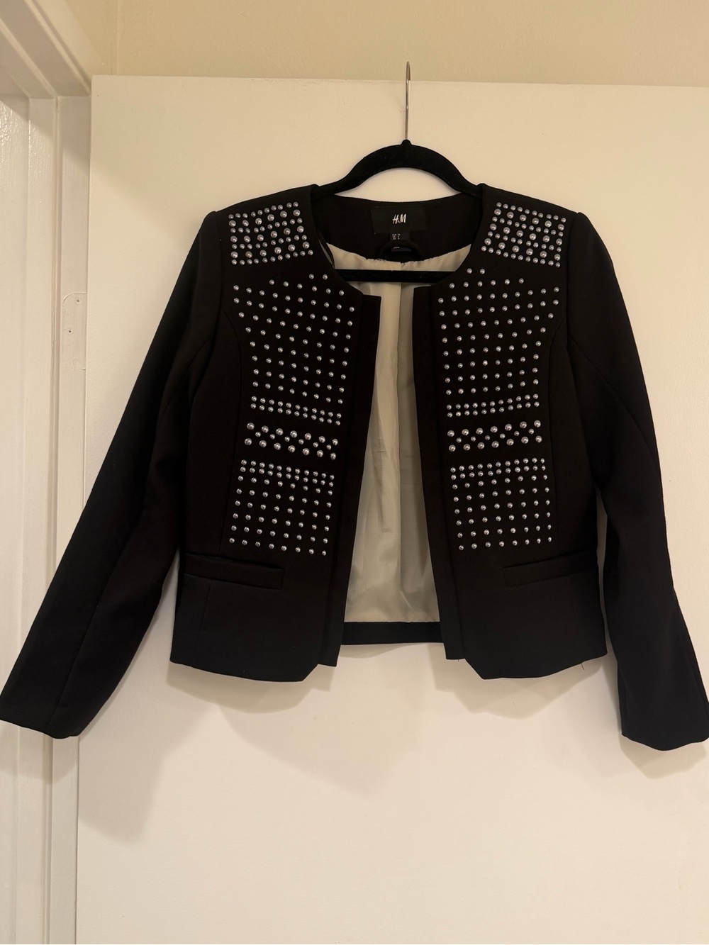 H&M Black Studded Open Cropped Blazer